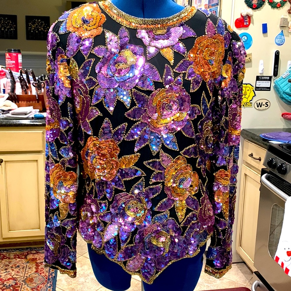 Vintage Neiman Marcus Blacktie Oleg Cassini sequin top